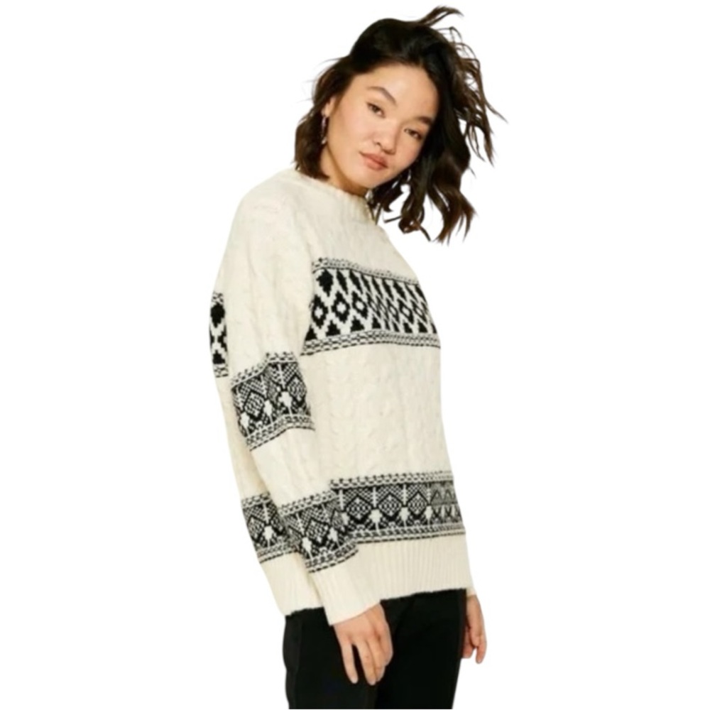 Line & Dot Montana Fair Isle Sweater Ivory Black | Cozy Winter Knit - Picture 1 of 3